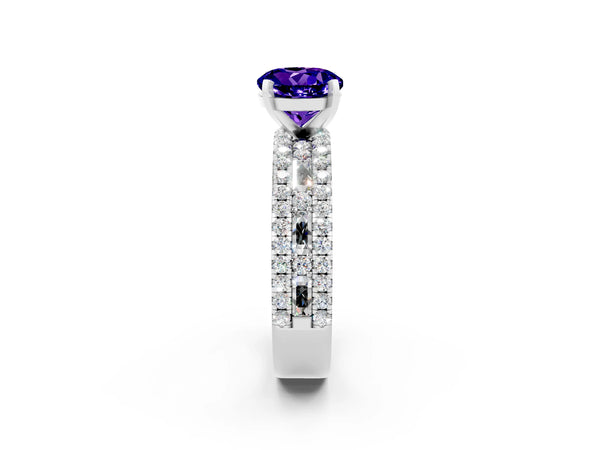 Platinum Round Cut Tanzanite Solitaire Ring with Pavé and Channel Set Band