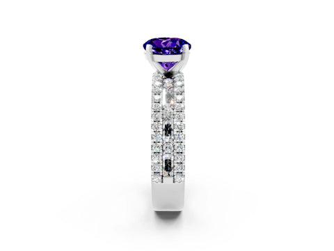 White gold Round Cut Tanzanite Solitaire Ring with Pavé and Channel Set Band_2