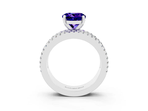 White gold Round Cut Tanzanite Solitaire Ring with Pavé and Channel Set Band_3
