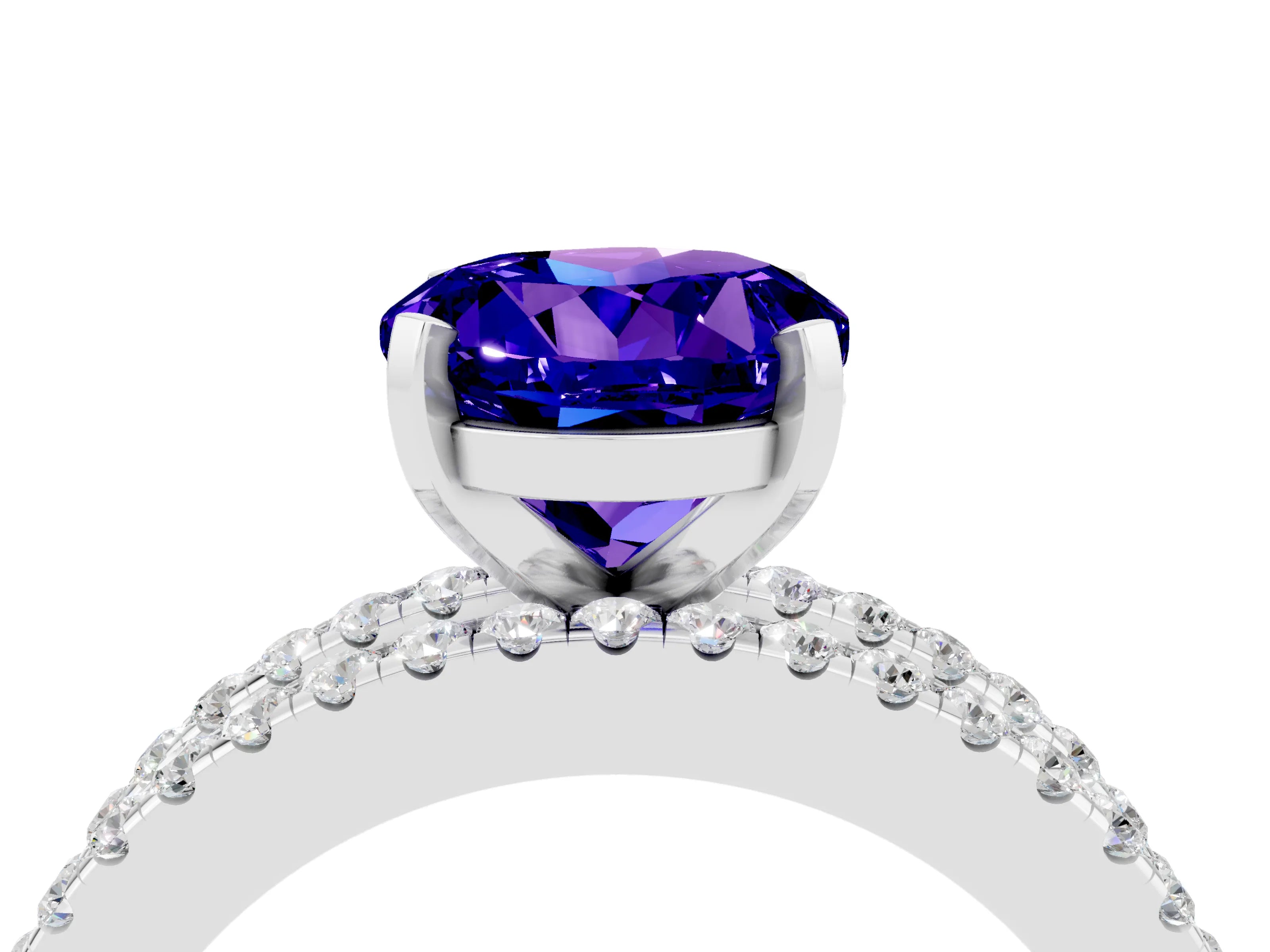 White gold Round Cut Tanzanite Solitaire Ring with Pavé and Channel Set Band_4