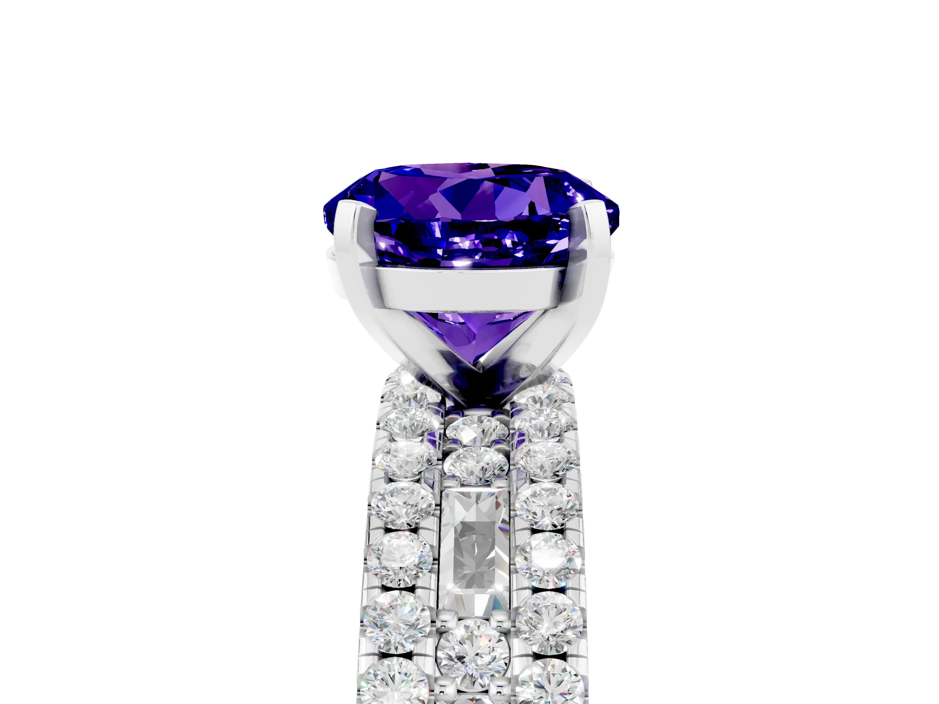 White gold Round Cut Tanzanite Solitaire Ring with Pavé and Channel Set Band_5