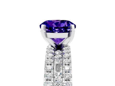White gold Round Cut Tanzanite Solitaire Ring with Pavé and Channel Set Band_5