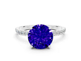 White gold Round Cut Tanzanite Solitaire Ring with Pave Band and Four Prong Setting_24