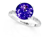 White gold Round Cut Tanzanite Solitaire Ring with Pave Band and Four Prong Setting_25