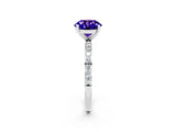 White gold Round Cut Tanzanite Solitaire Ring with Pave Band and Four Prong Setting_26