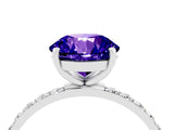White gold Round Cut Tanzanite Solitaire Ring with Pave Band and Four Prong Setting_28