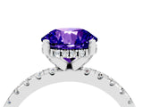 White gold Round Cut Tanzanite Solitaire Ring with Round  Pavé Band and Four-Prong Setting_52