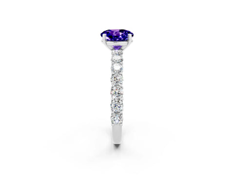 White gold Round Cut Tanzanite Solitaire Ring with Shared Prong Pavé Band and Four-Prong Setting_2