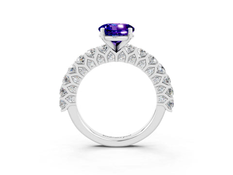 White gold Round Cut Tanzanite Solitaire Ring with Shared Prong Pavé Band and Four-Prong Setting_3