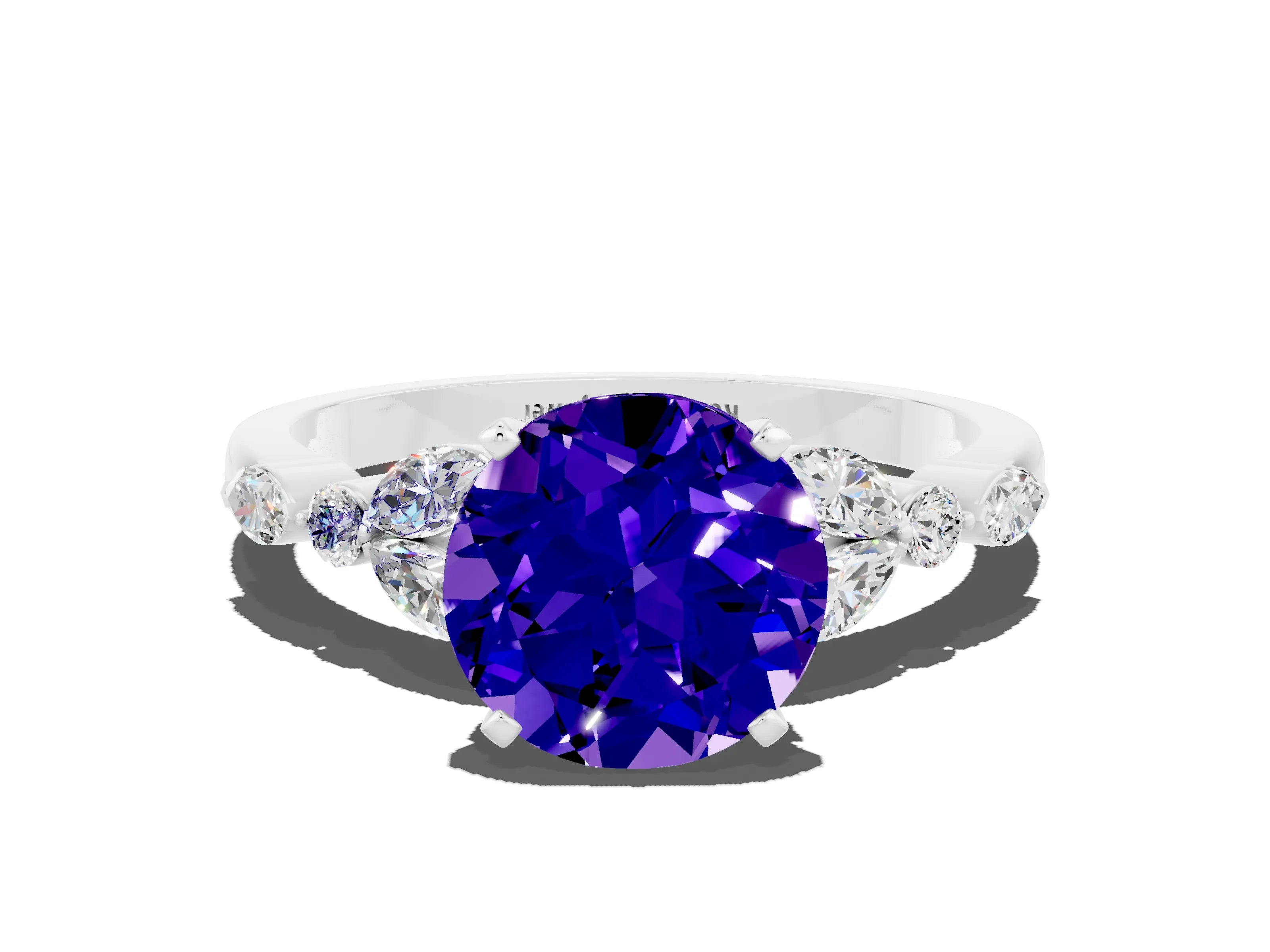 White gold Round Cut Tanzanite Solitaire Ring with Side Stones and Four-Prong Setting_36