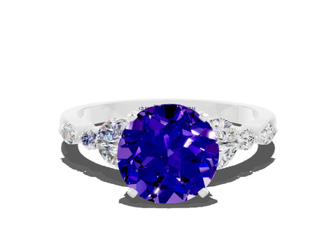 White gold Round Cut Tanzanite Solitaire Ring with Side Stones and Four-Prong Setting_36