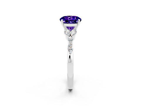 White gold Round Cut Tanzanite Solitaire Ring with Side Stones and Four-Prong Setting_38