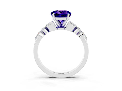White gold Round Cut Tanzanite Solitaire Ring with Side Stones and Four-Prong Setting_39
