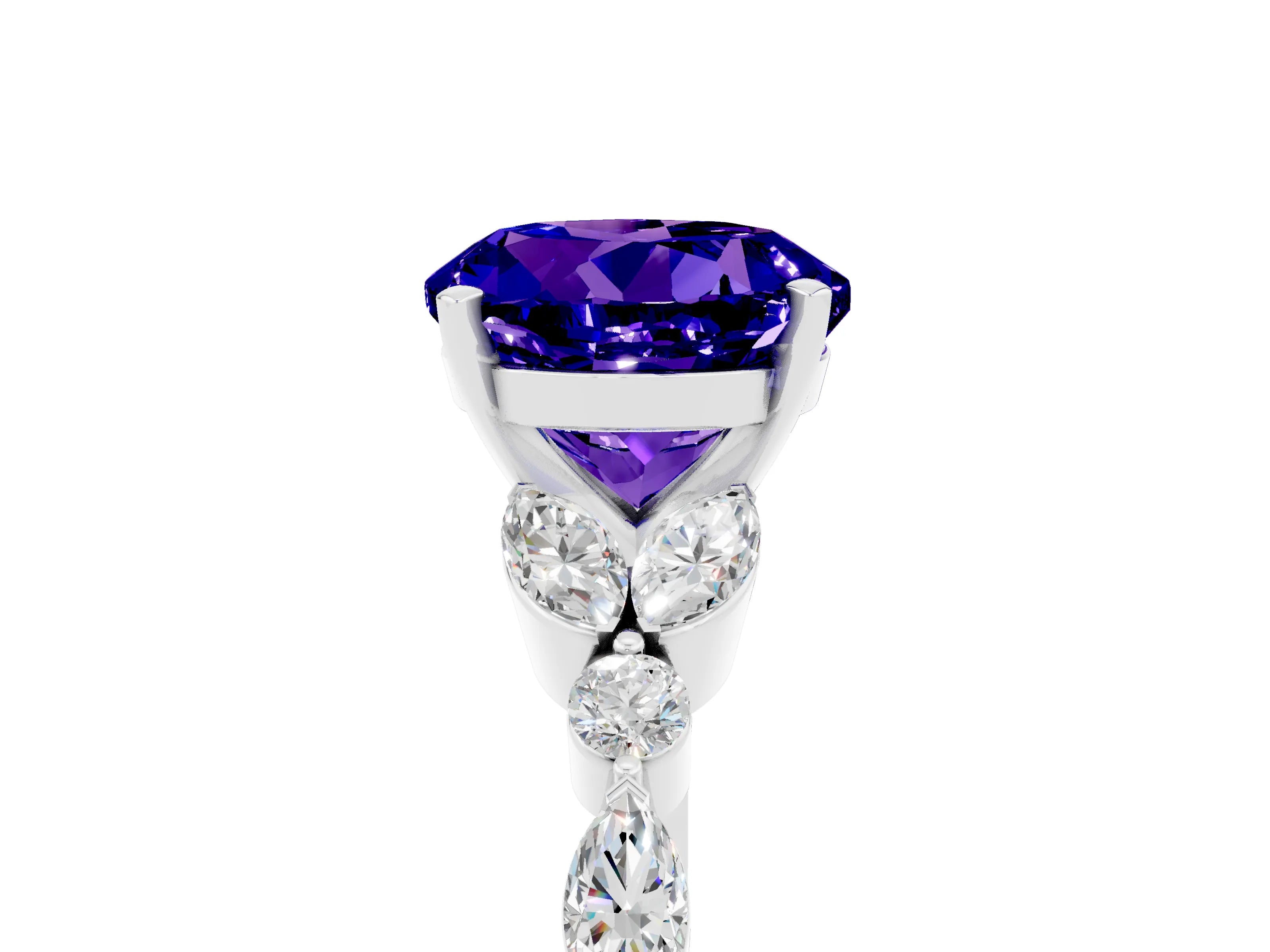 White gold Round Cut Tanzanite Solitaire Ring with Side Stones and Four-Prong Setting_41
