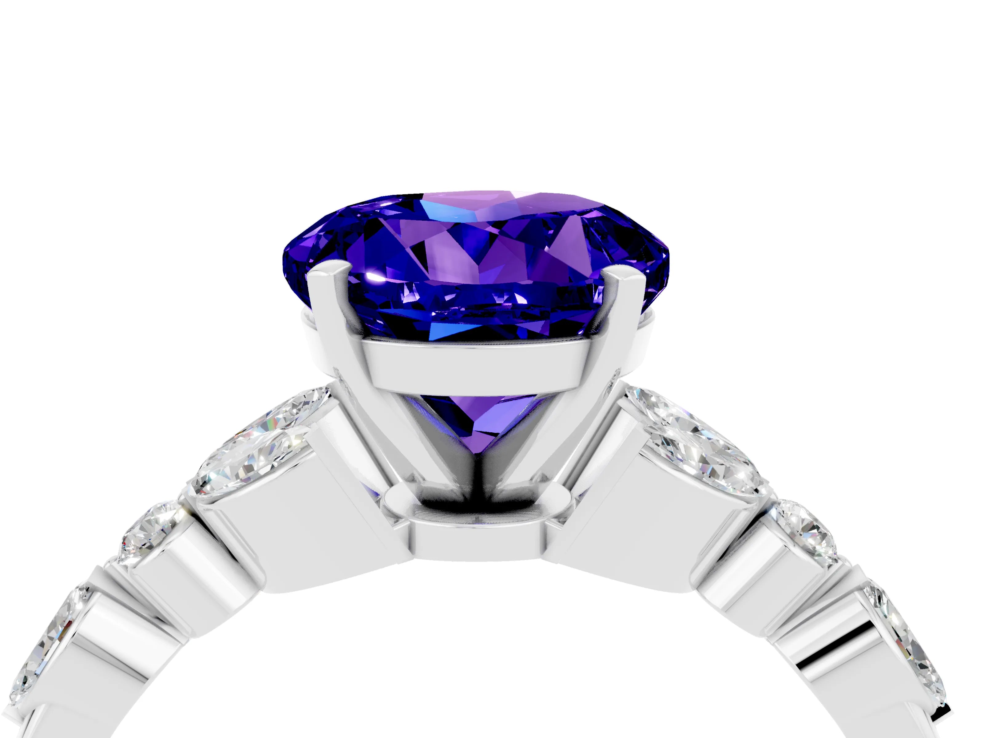 White gold Round Cut Tanzanite Solitaire Ring with Side Stones and Four-Prong Setting_50