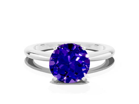 White gold Round Cut Tanzanite Solitaire Ring with Six-Prong Setting and Classic Band_12
