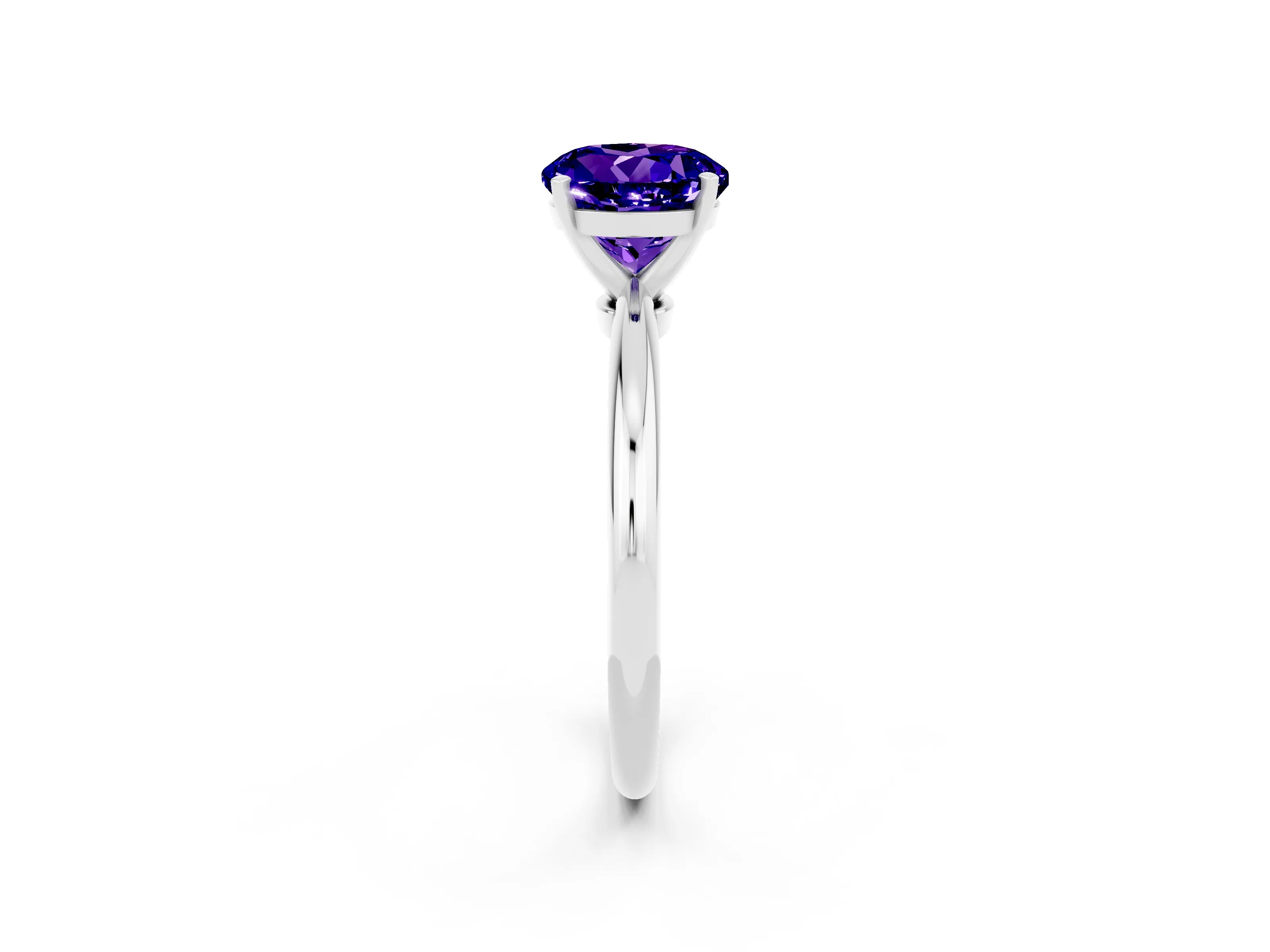 White gold Round Cut Tanzanite Solitaire Ring with Six-Prong Setting and Classic Band_14