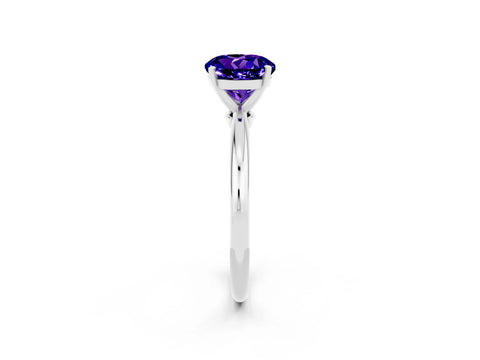 White gold Round Cut Tanzanite Solitaire Ring with Six-Prong Setting and Classic Band_14