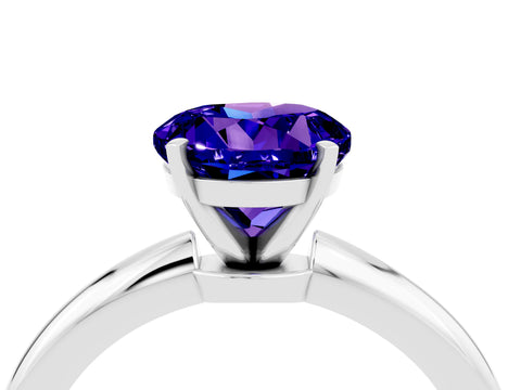 White gold Round Cut Tanzanite Solitaire Ring with Six-Prong Setting and Classic Band_4