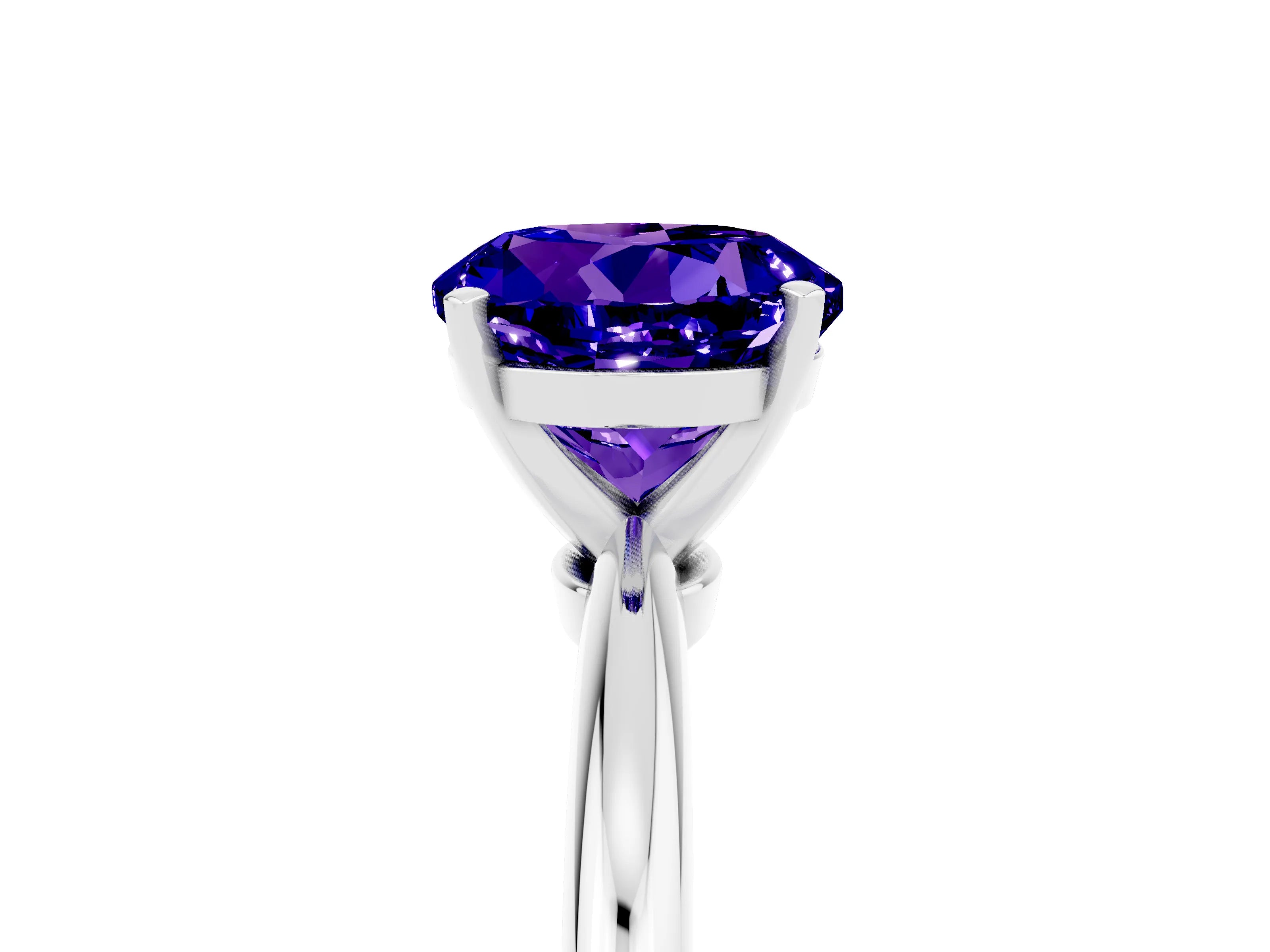 White gold Round Cut Tanzanite Solitaire Ring with Six-Prong Setting and Classic Band_5