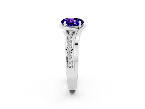 White gold Round Cut Tanzanite Solitaire Ring with Split Shank and Prong Setting_2