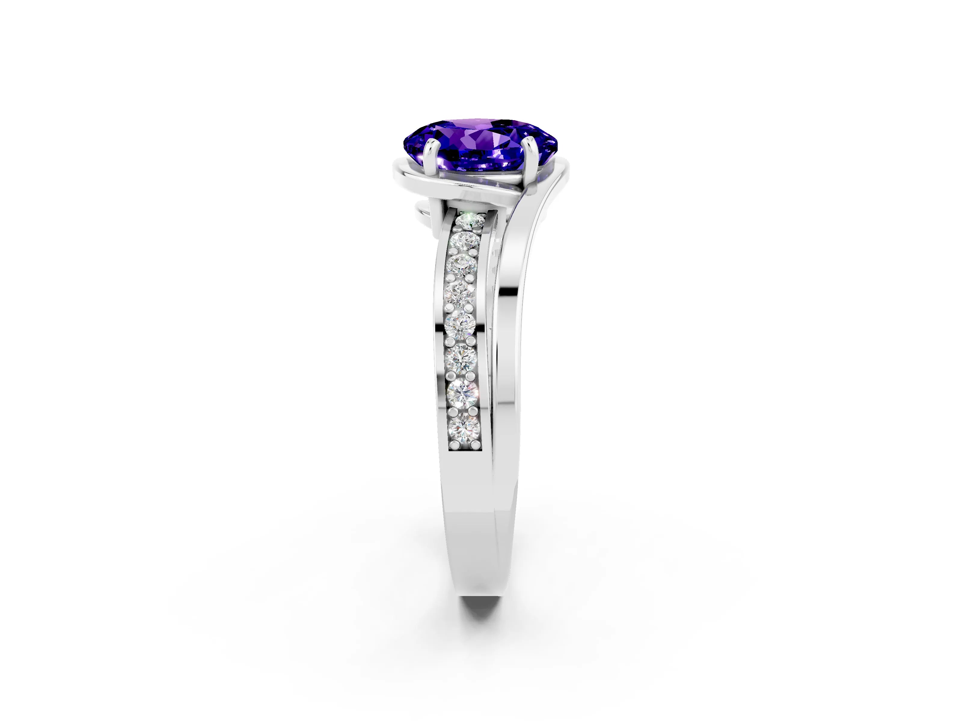 White gold Round Cut Tanzanite Solitaire Ring with Split Shank and Prong Setting_2