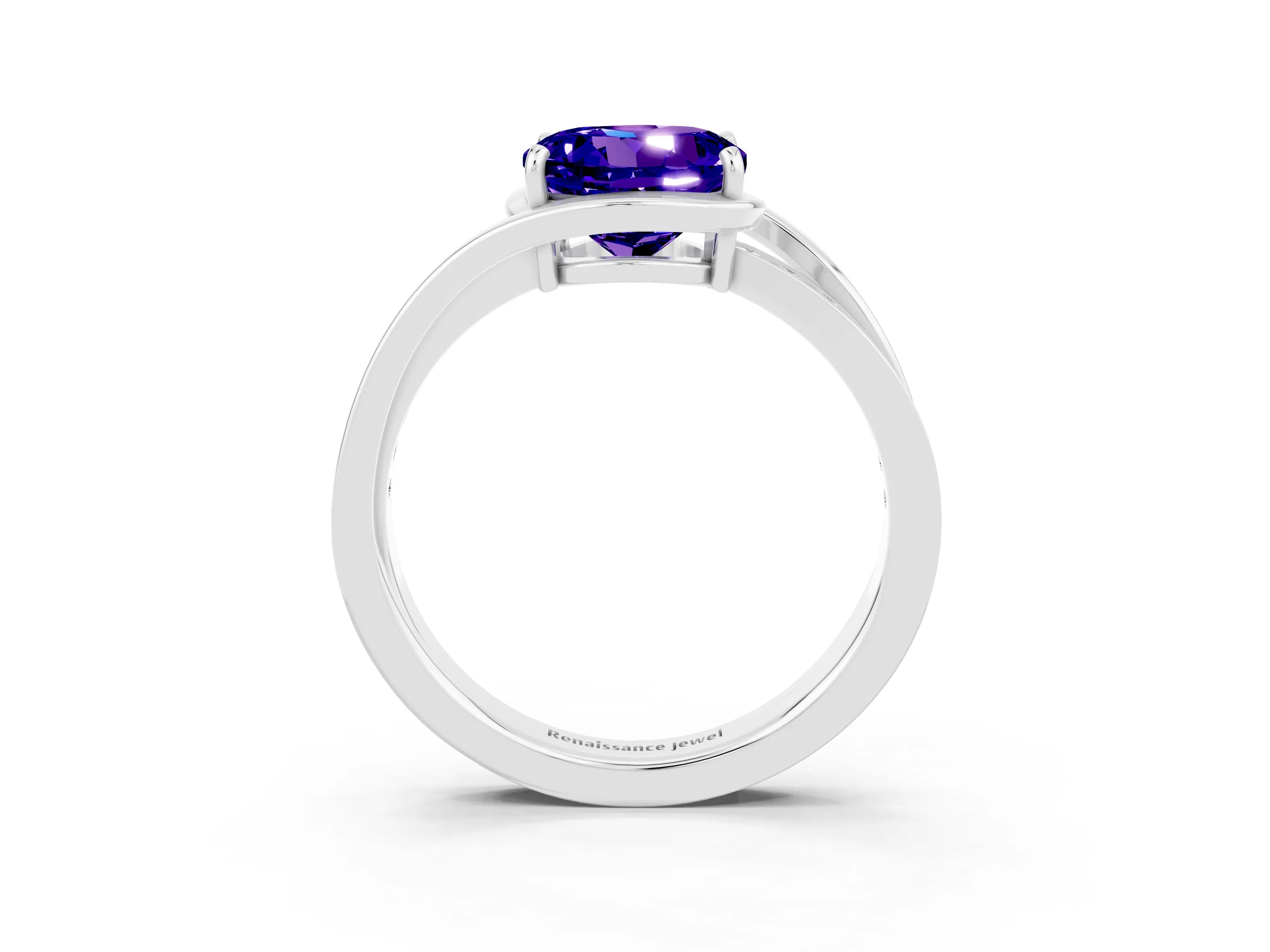 White gold Round Cut Tanzanite Solitaire Ring with Split Shank and Prong Setting_3