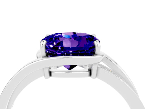 White gold Round Cut Tanzanite Solitaire Ring with Split Shank and Prong Setting_4