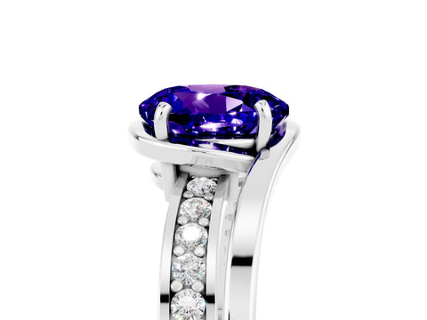 White gold Round Cut Tanzanite Solitaire Ring with Split Shank and Prong Setting_5