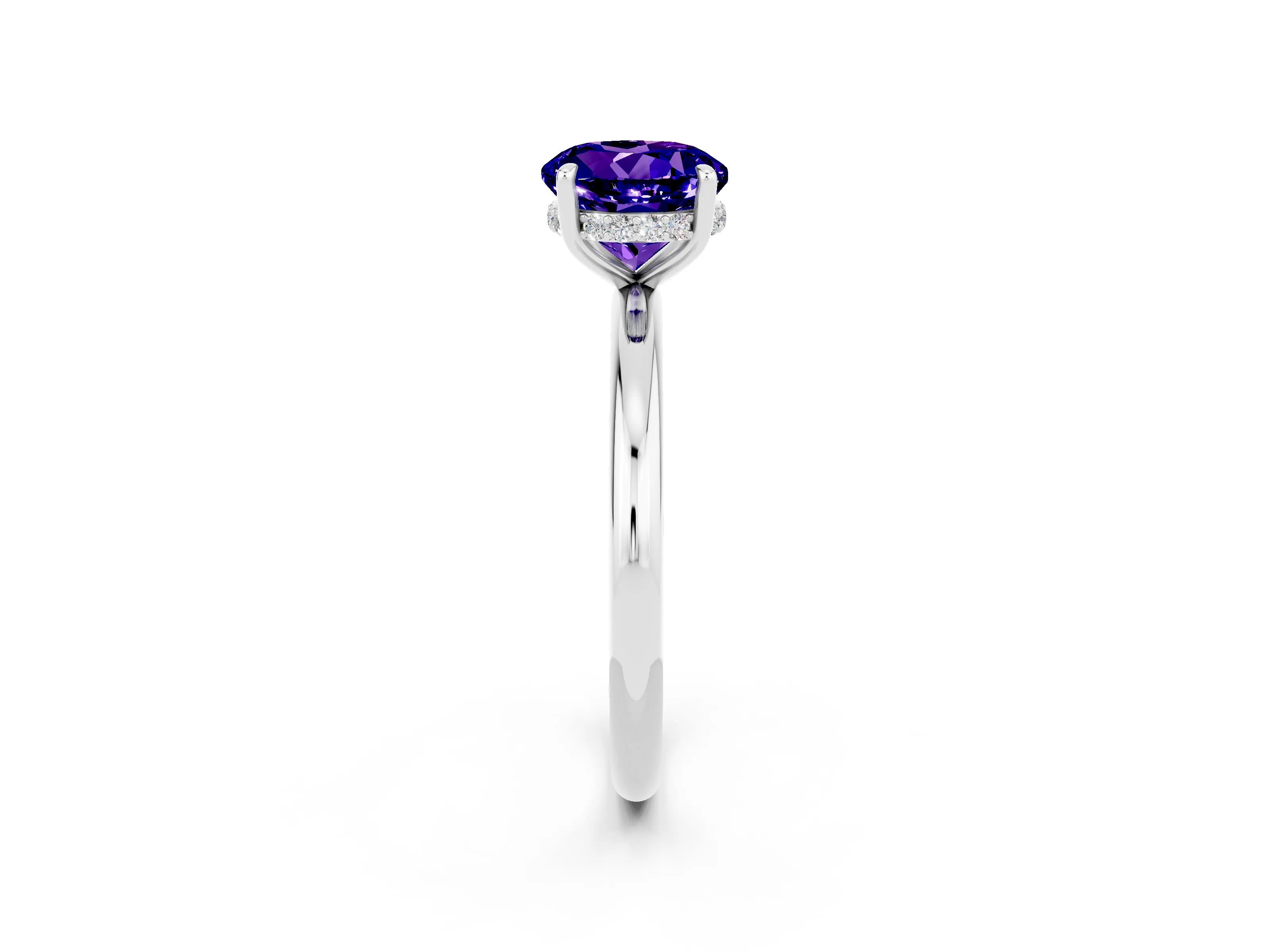 White gold Round Cut Tanzanite Solitaire Ring with Thin Band and Four-Prong Setting_14