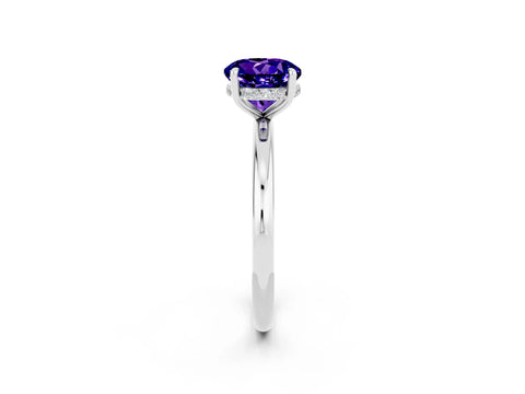 White gold Round Cut Tanzanite Solitaire Ring with Thin Band and Four-Prong Setting_14