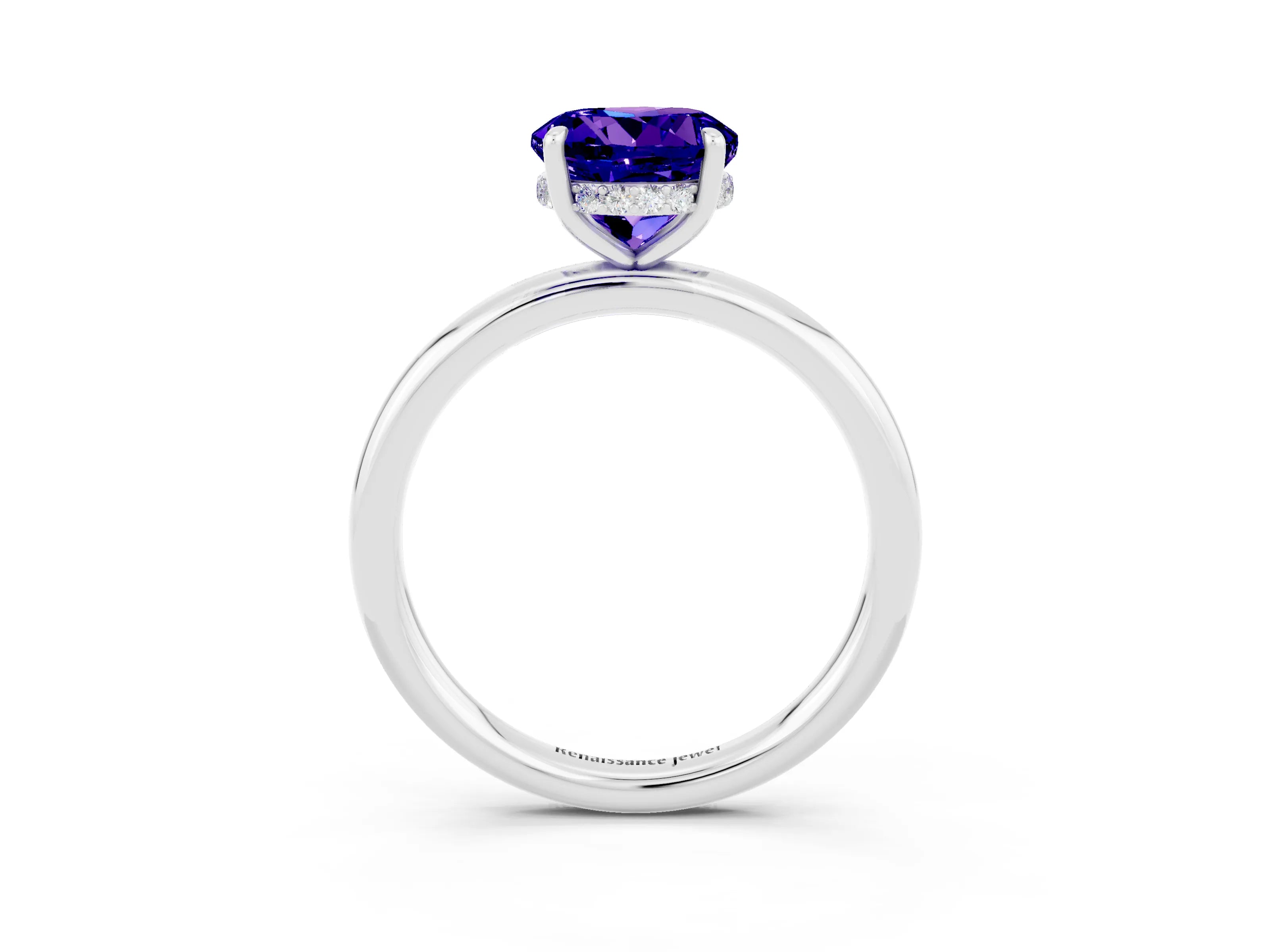 White gold Round Cut Tanzanite Solitaire Ring with Thin Band and Four-Prong Setting_15