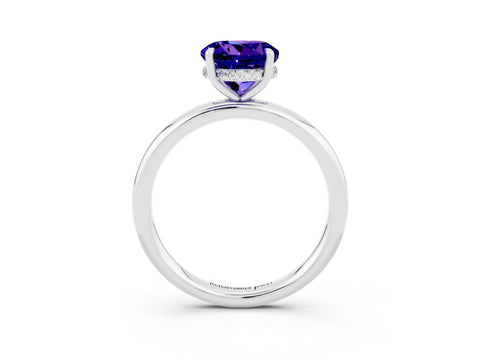 White gold Round Cut Tanzanite Solitaire Ring with Thin Band and Four-Prong Setting_15