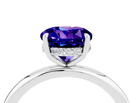 White gold Round Cut Tanzanite Solitaire Ring with Thin Band and Four-Prong Setting_16