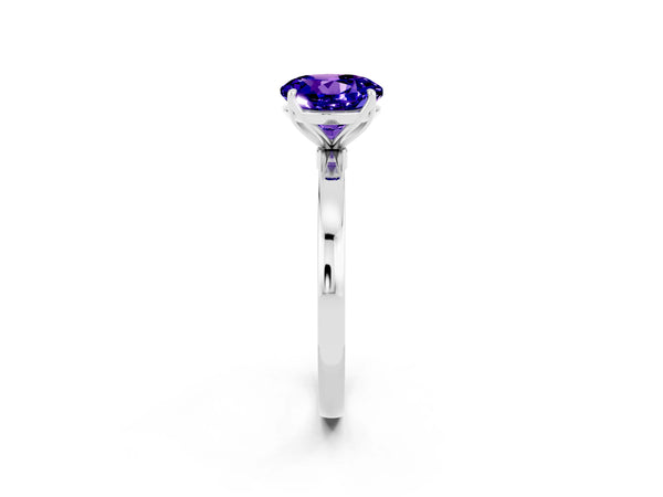 Silver Round Cut Tanzanite Solitaire Ring with Thin Band and Prong Setting