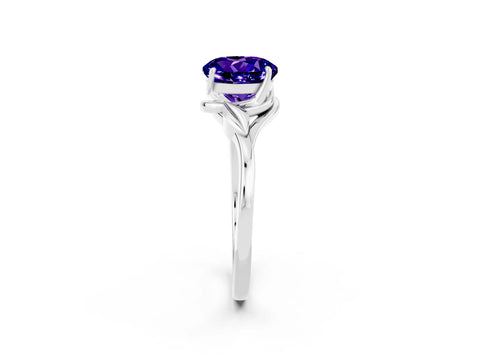 White gold Round Cut Tanzanite Solitaire Ring with Twist Band and Four-Prong Setting_14
