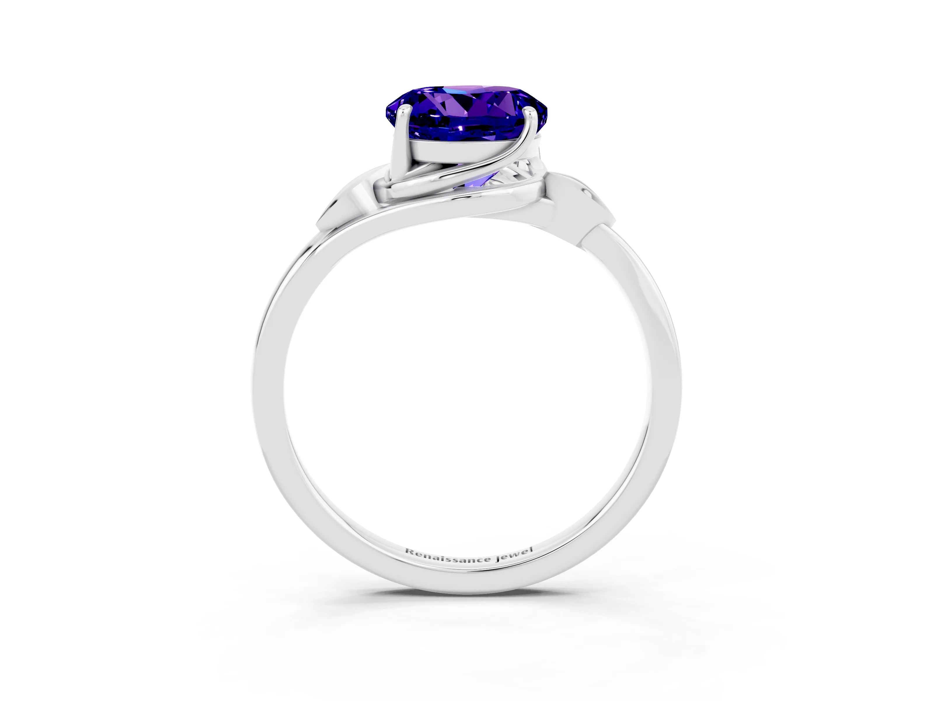 White gold Round Cut Tanzanite Solitaire Ring with Twist Band and Four-Prong Setting_15