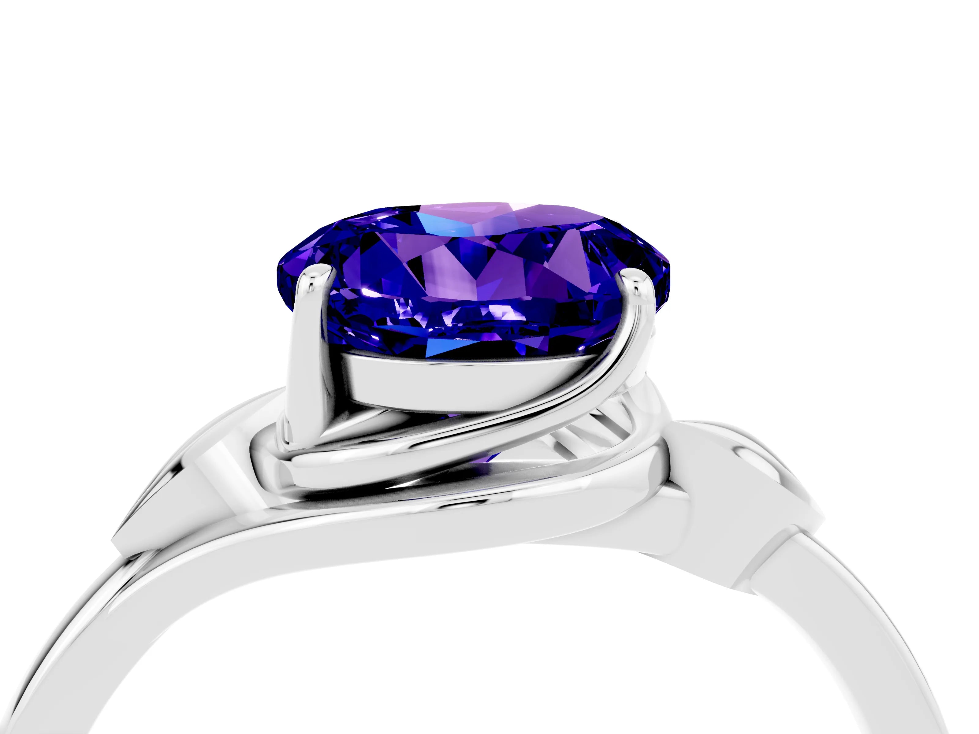 White gold Round Cut Tanzanite Solitaire Ring with Twist Band and Four-Prong Setting_16