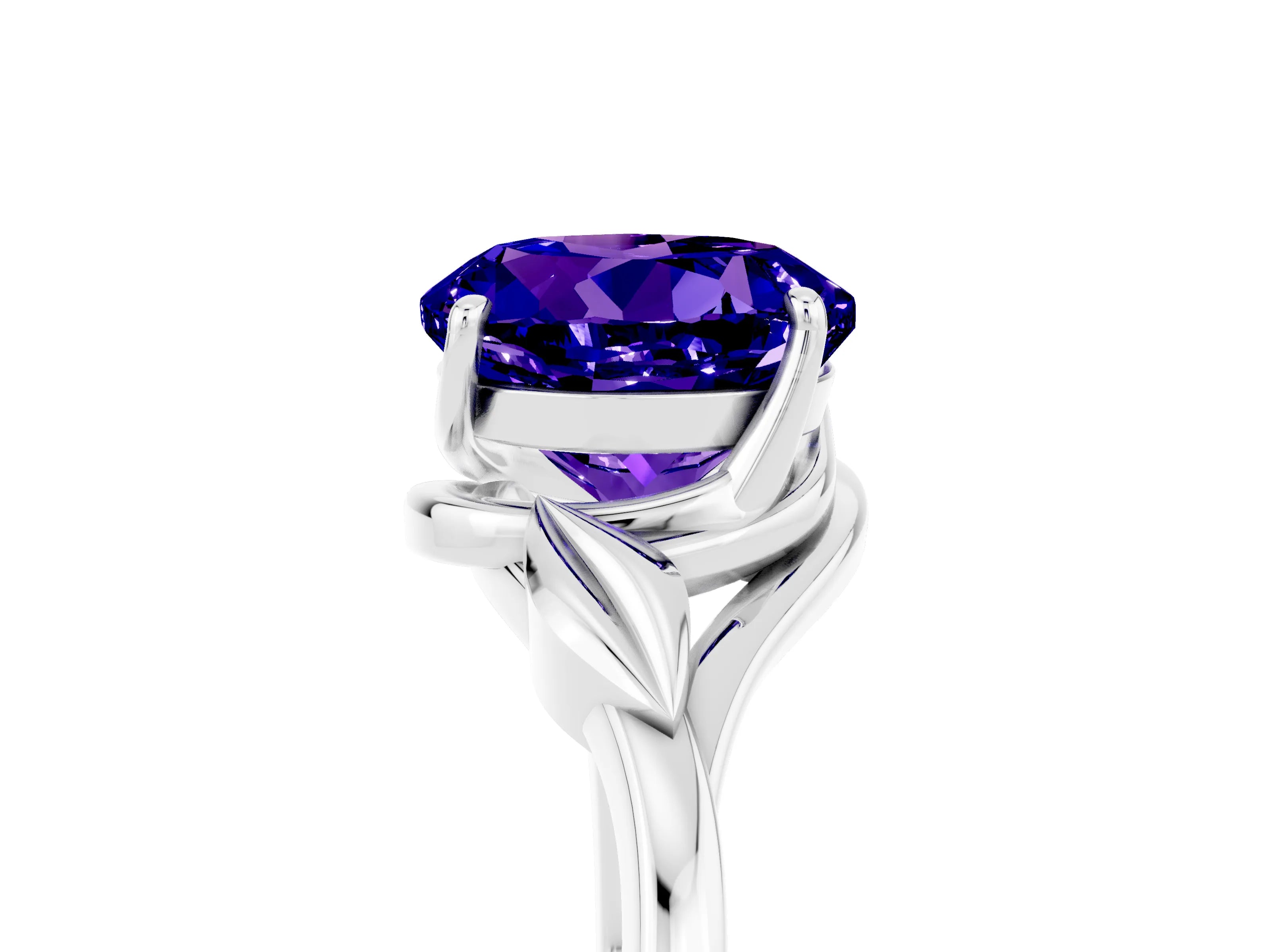 White gold Round Cut Tanzanite Solitaire Ring with Twist Band and Four-Prong Setting_17