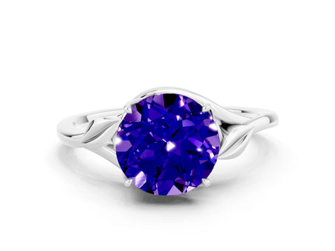 White gold Round Cut Tanzanite Solitaire Ring with Twist Band and Four-Prong Setting_36