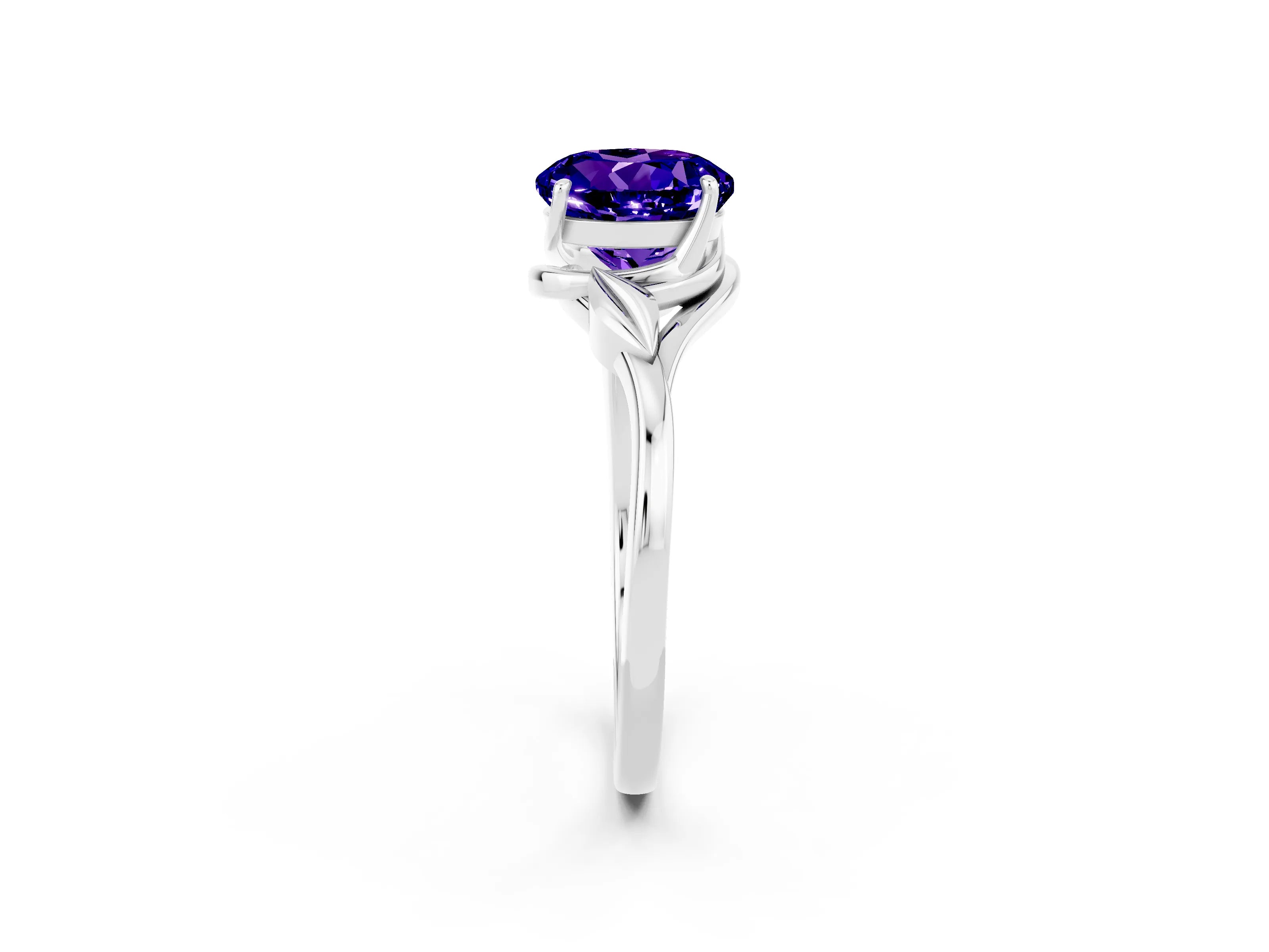 White gold Round Cut Tanzanite Solitaire Ring with Twist Band and Four-Prong Setting_38