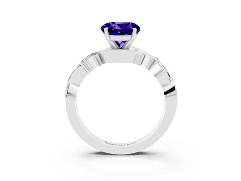 White gold Round Cut Tanzanite Solitaire Ring with Twisted Band and Prong Setting_15