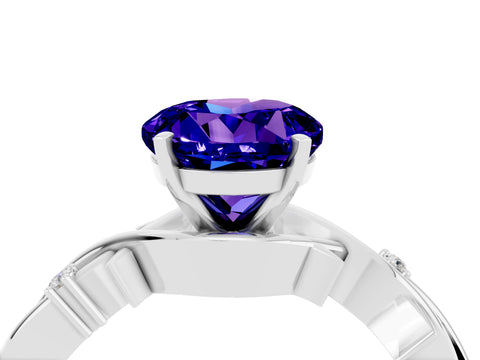 White gold Round Cut Tanzanite Solitaire Ring with Twisted Band and Prong Setting_16