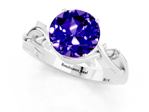 White gold Round Cut Tanzanite Solitaire Ring with Twisted Band and Prong Setting_1