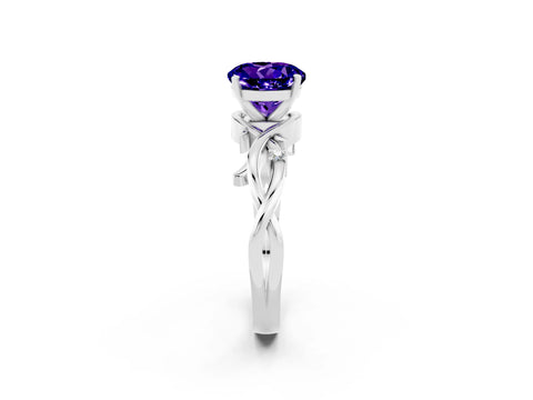 White gold Round Cut Tanzanite Solitaire Ring with Twisted Band and Prong Setting_2