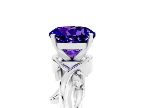 White gold Round Cut Tanzanite Solitaire Ring with Twisted Band and Prong Setting_5