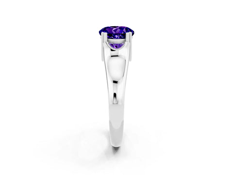 White gold Round Cut Tanzanite Solitaire Ring with Wide Band and Prong Setting_2