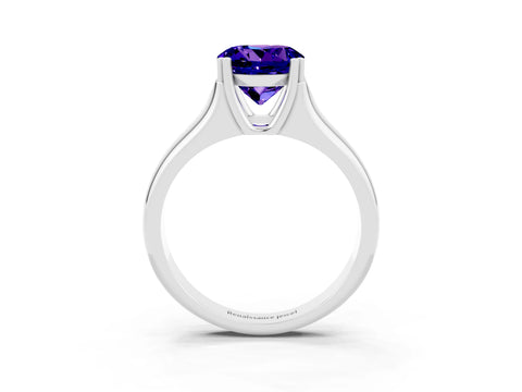 White gold Round Cut Tanzanite Solitaire Ring with Wide Band and Prong Setting_3
