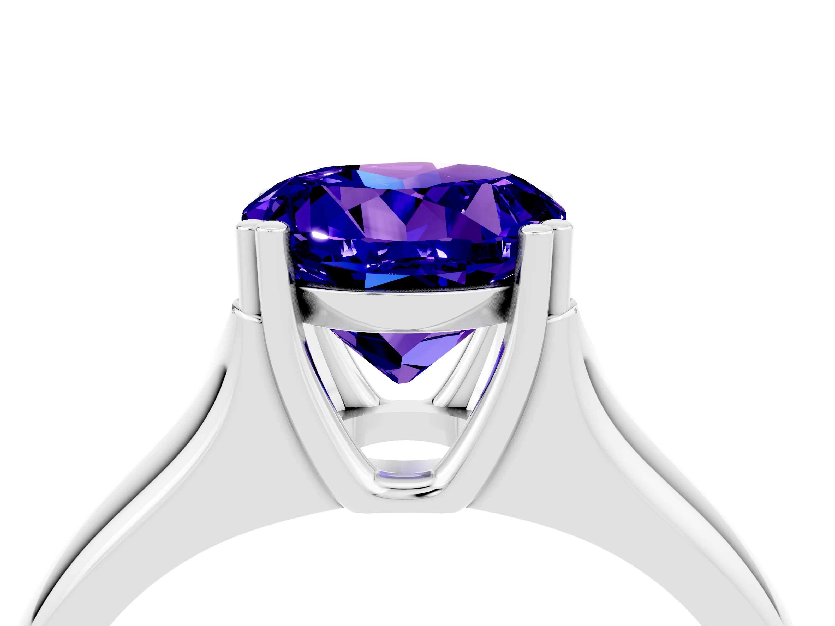 White gold Round Cut Tanzanite Solitaire Ring with Wide Band and Prong Setting_4