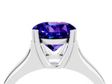 White gold Round Cut Tanzanite Solitaire Ring with Wide Band and Prong Setting_4